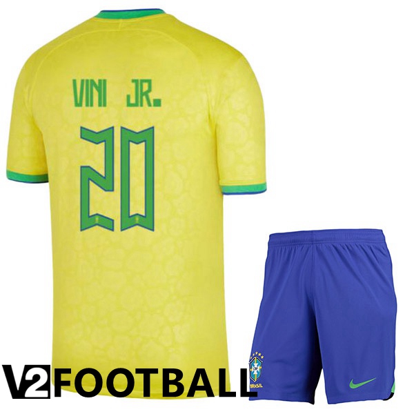 Brazil (VINI JR. 20) Kids Home Shirts Yellow World Cup 2022