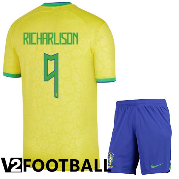 Brazil (RICHARLISON 9) Kids Home Shirts Yellow World Cup 2022