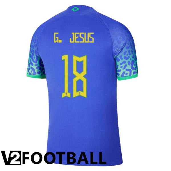Brazil (G. JESUS 18) Away Shirts Blue World Cup 2022