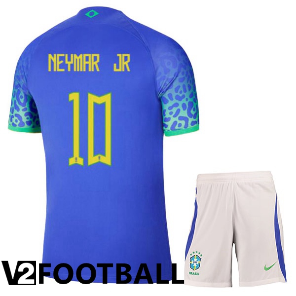 Brazil (NEYMAR JR 10) Kids Away Shirts Blue World Cup 2022