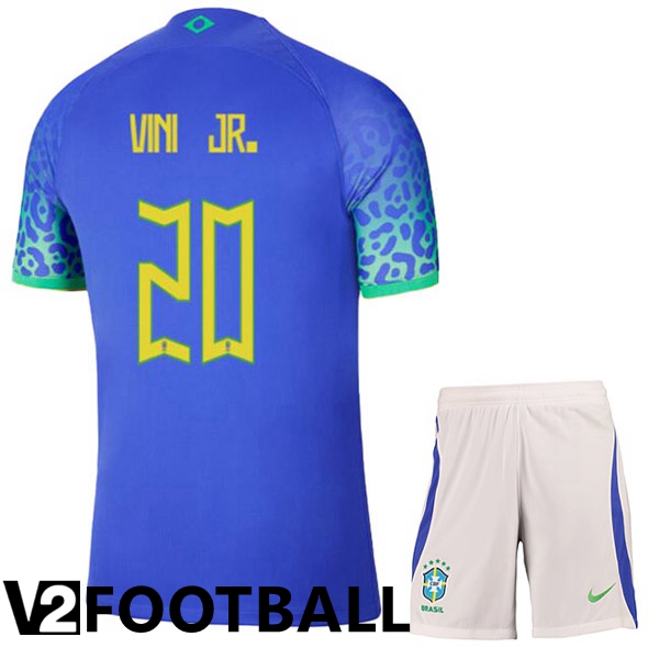 Brazil (VINI JR. 20) Kids Away Shirts Blue World Cup 2022