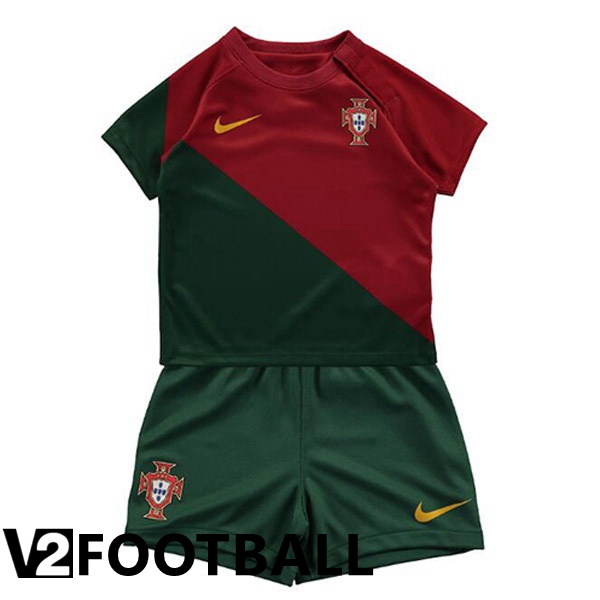 Portugal Kids Home Shirts Red Green World Cup 2022