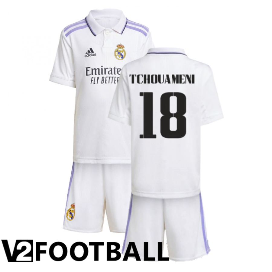 Real Madrid (Tchouameni 18) Kids Home Shirts 2022/2023