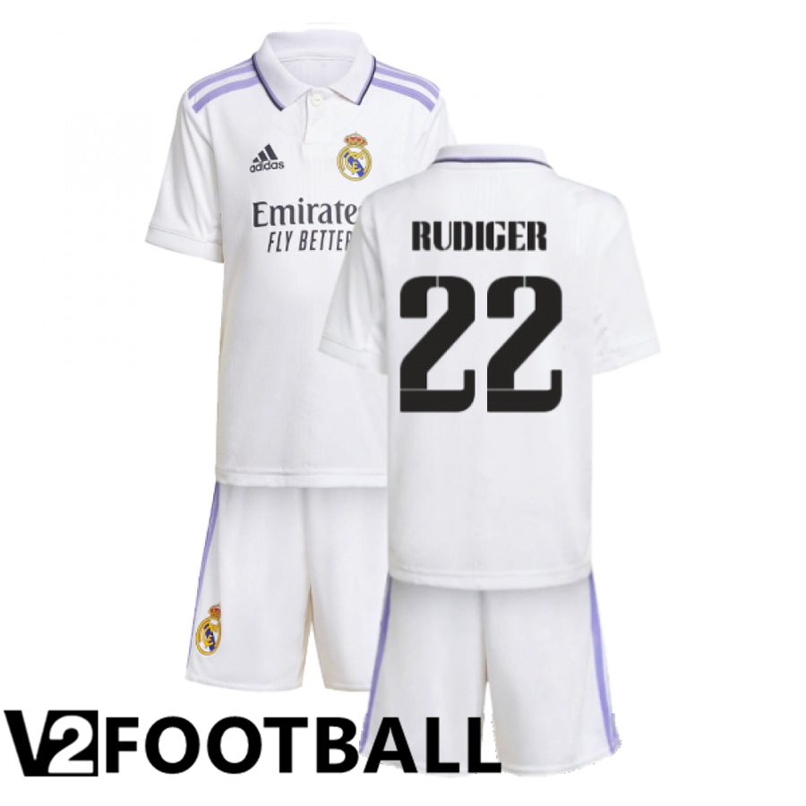 Real Madrid (Rudiger 22) Kids Home Shirts 2022/2023