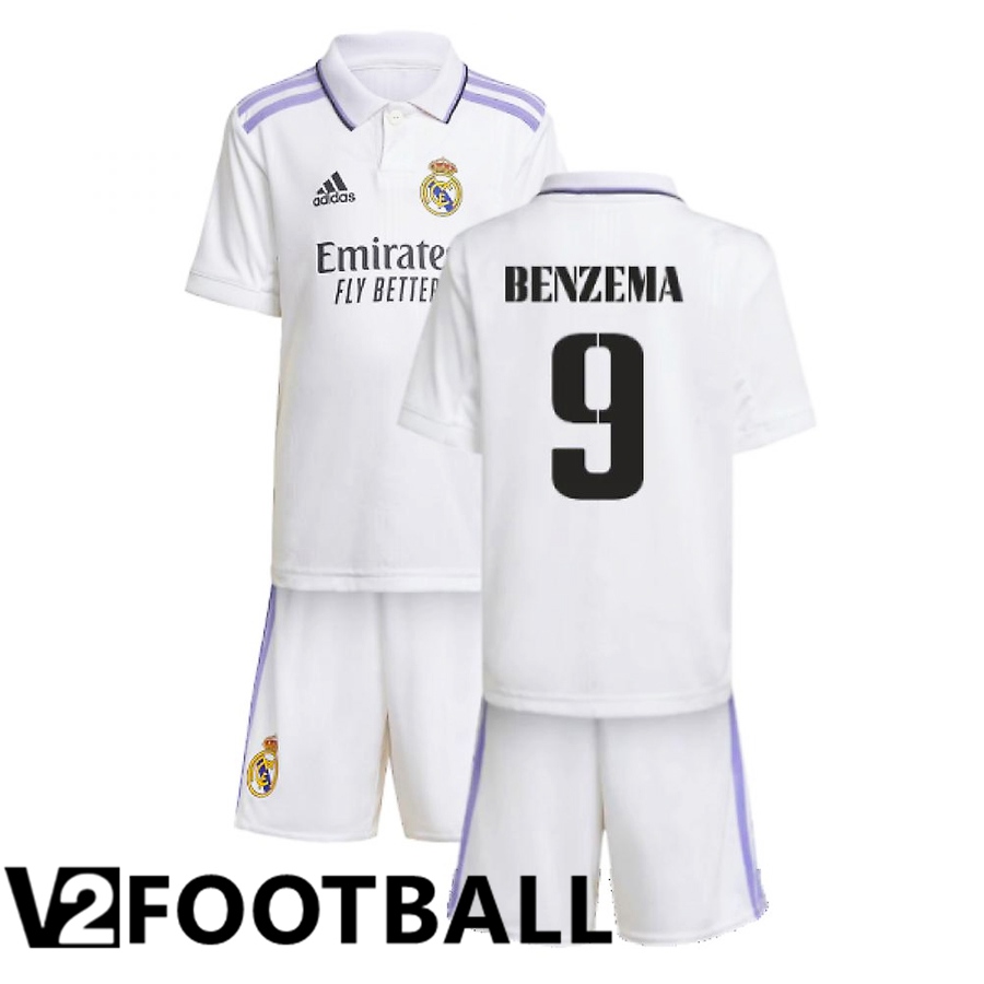 Real Madrid (Benzema 9) Kids Home Shirts 2022/2023