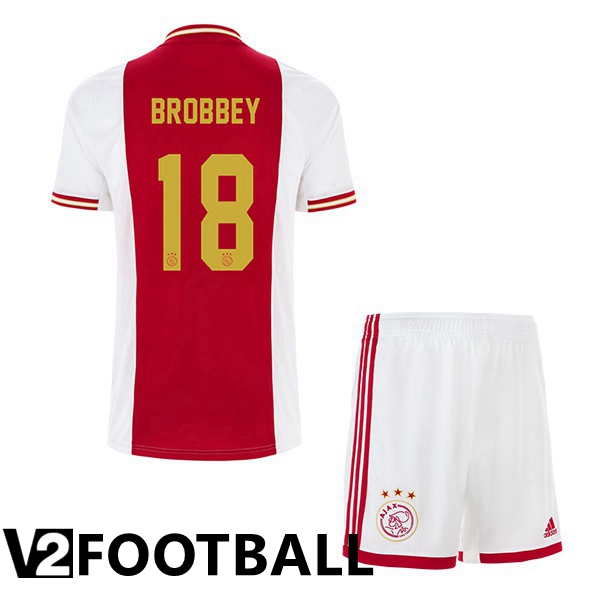 AFC Ajax (Brobbey 18) Kids Home Shirts White Red 2022 2023