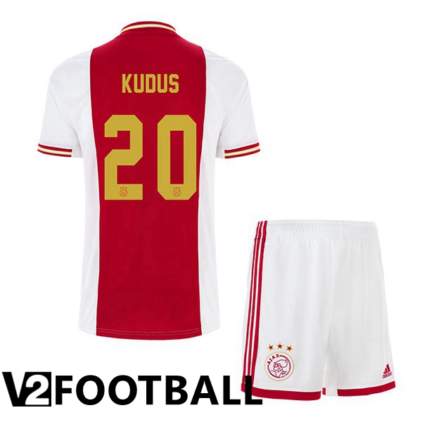 AFC Ajax (Kudus 20) Kids Home Shirts White Red 2022 2023