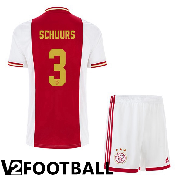 AFC Ajax (Schuurs 3) Kids Home Shirts White Red 2022 2023