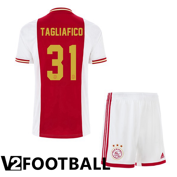 AFC Ajax (Tagliafico 31) Kids Home Shirts White Red 2022 2023