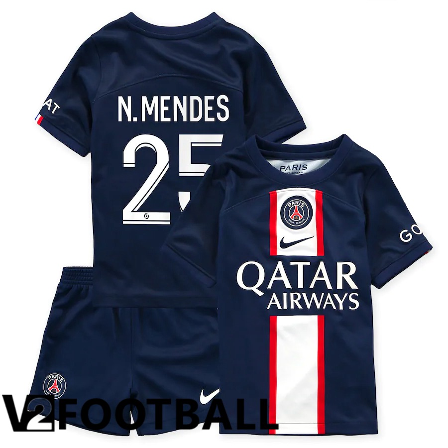 Paris Saint Germain (N.Mendes 25) Kids Home Shirts 2022/2023