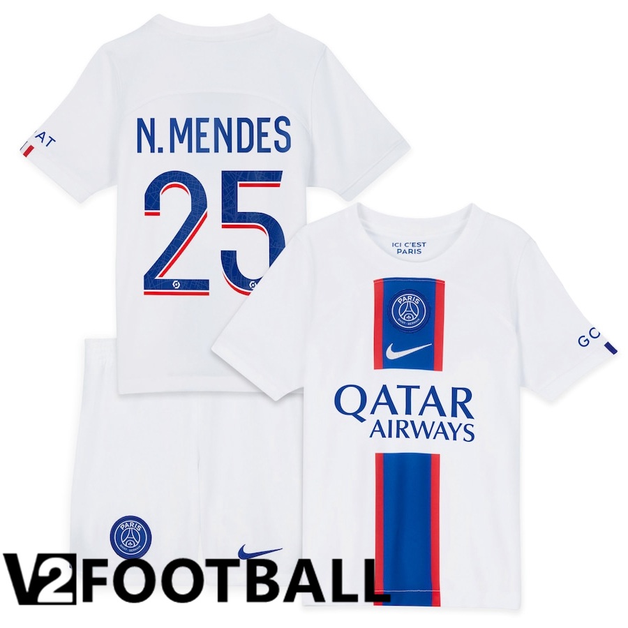 Paris Saint Germain (N.Mendes 25) Kids Third Shirts 2022/2023