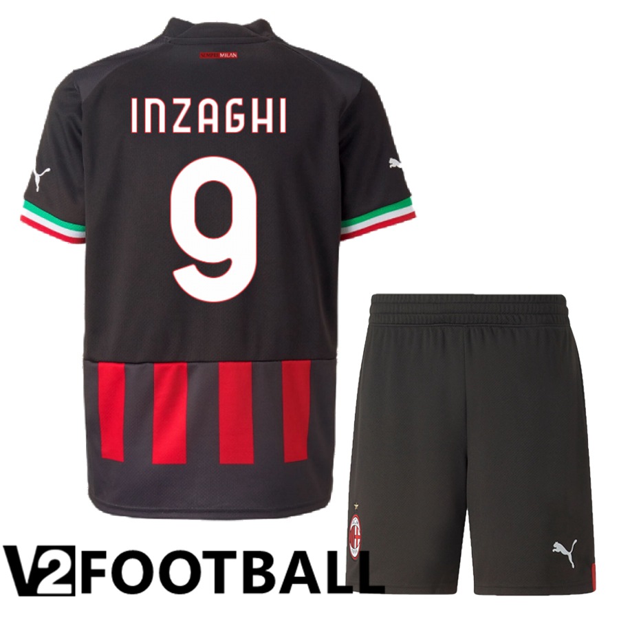 AC Milan (Inzaghi 9) Kids Home Shirts 2022/2023