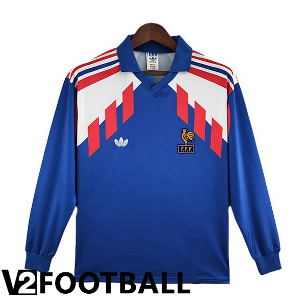 France Retro Home Shirts Long Sleeve Blue 1988-1990